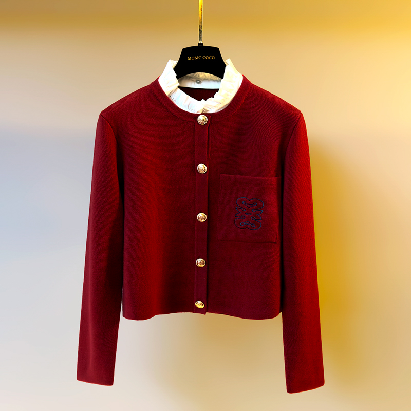 法式高端小香风气质毛衣外套女可拆卸木耳边领绵羊毛刺绣针织开衫