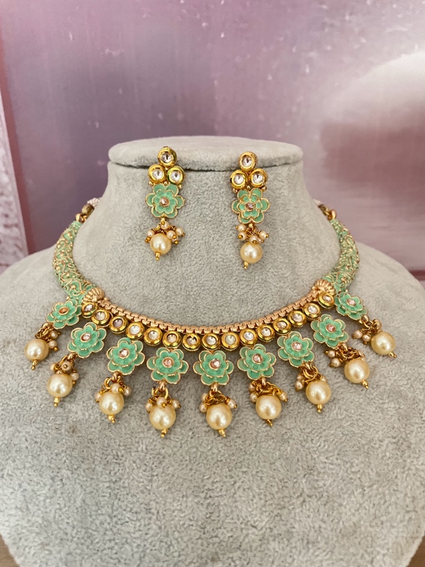 铜合金珐琅项链 印度铜合金项链耳坠套装古风时尚手工金色精美