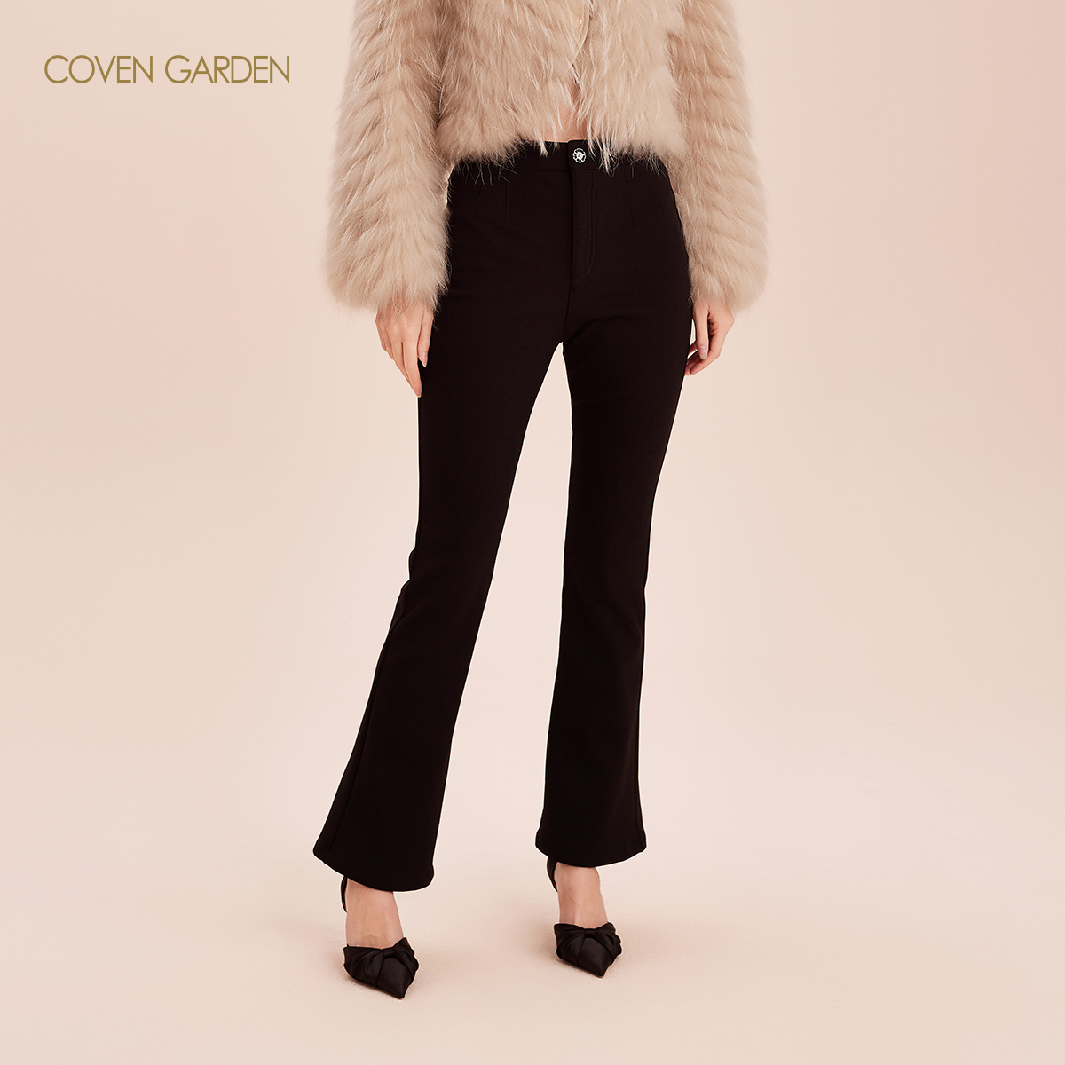 哥文花园黑色加厚微喇叭裤长裤CLA4066290