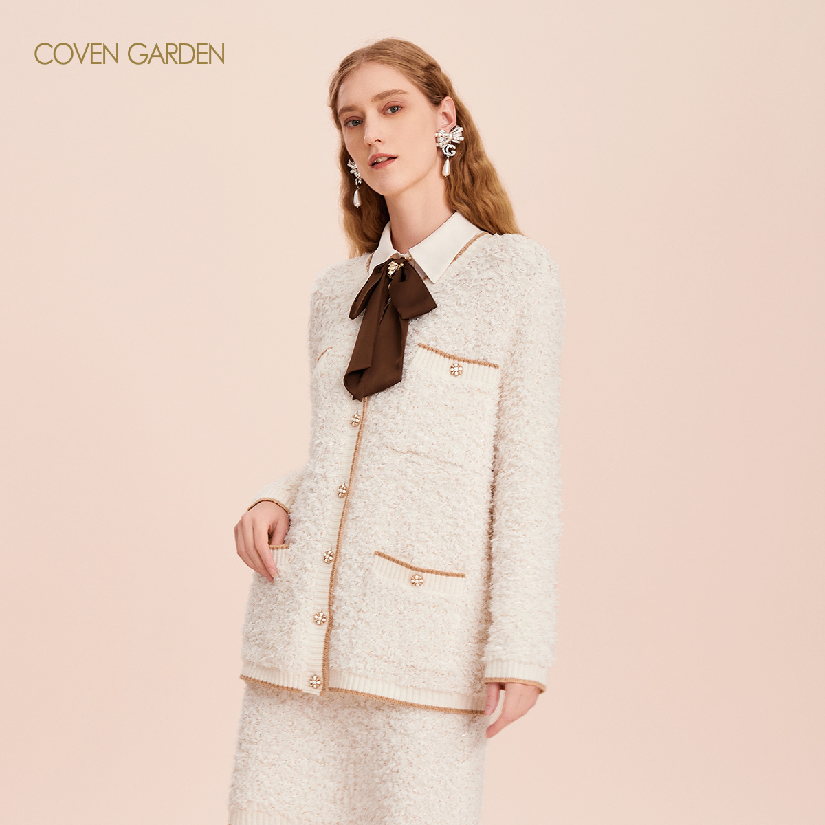 哥文花园网纱混纺毛针织外套CLA4036250