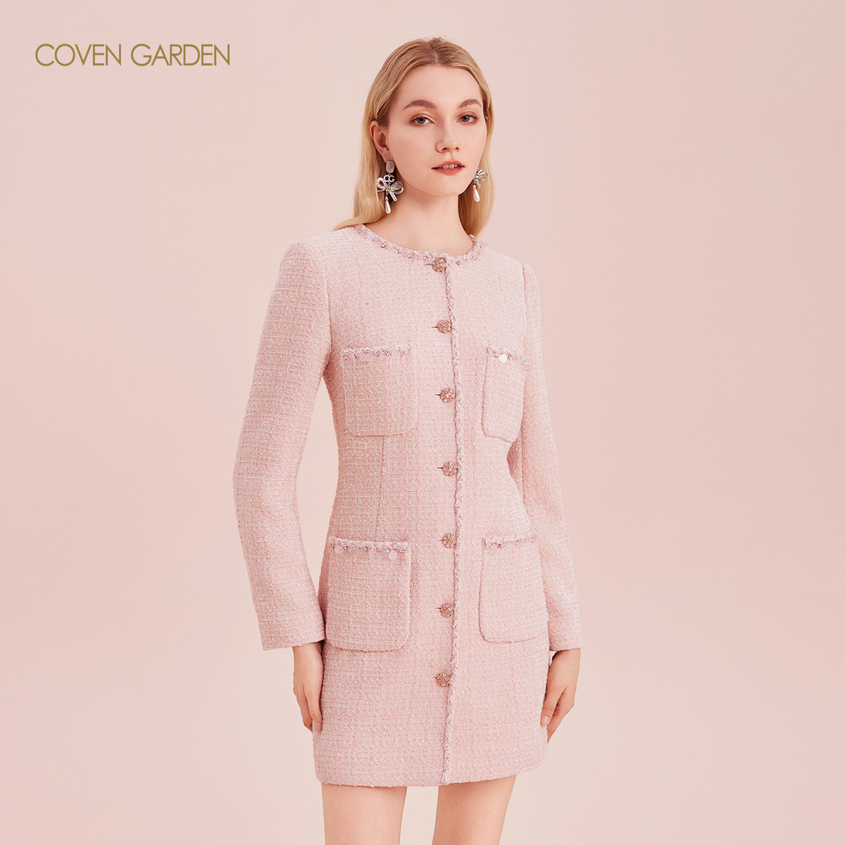 哥文花园粉色小香风连衣裙CLA4086120