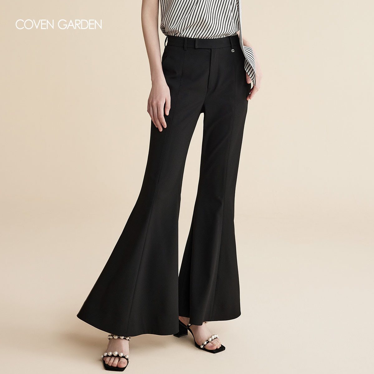 哥文花园 黑色弹力喇叭裤梭织裤 CLA2065250 COVEN GARDEN