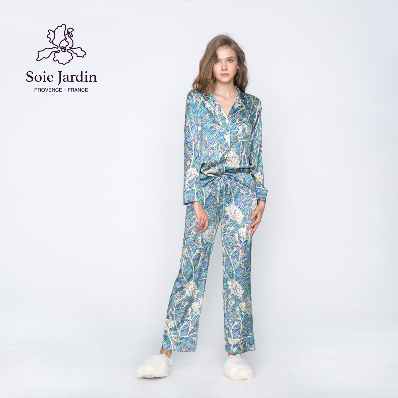 soie jardin3#梵高丝绸睡衣经典原创印花桑蚕丝家居服三件套