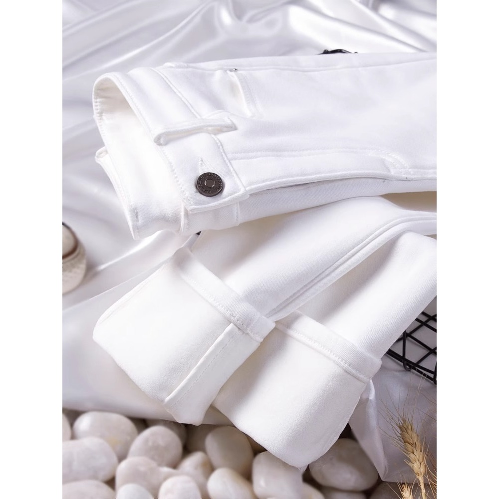 白色加厚牛仔裤女2025年秋冬季加绒高腰弹力小脚裤外穿修身一体绒