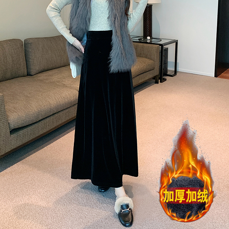 加厚金丝绒半裙加绒半身裙女秋冬高腰垂感复古显瘦A字裙新款大码
