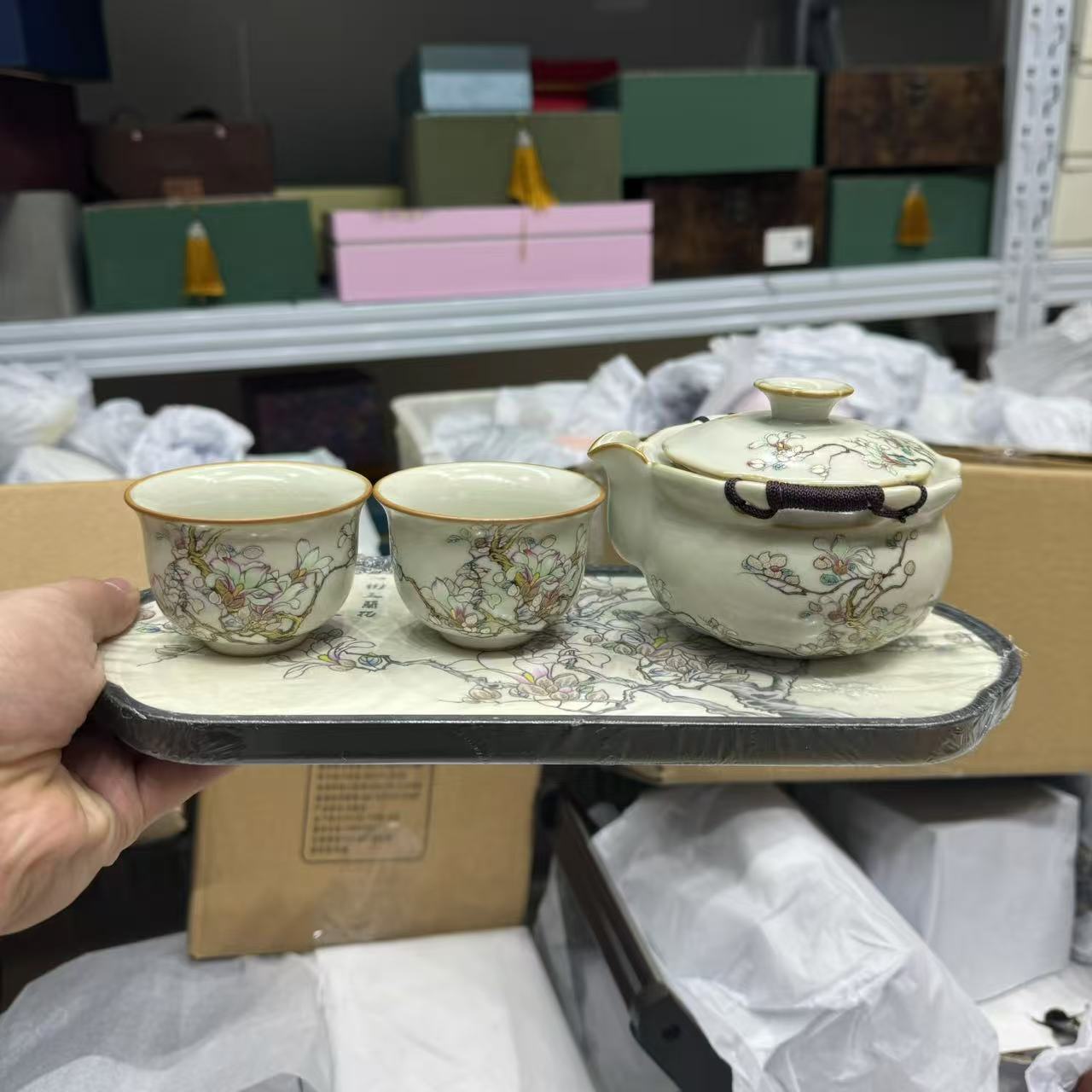 梅花开了手抓茶壶+2杯+茶盘
