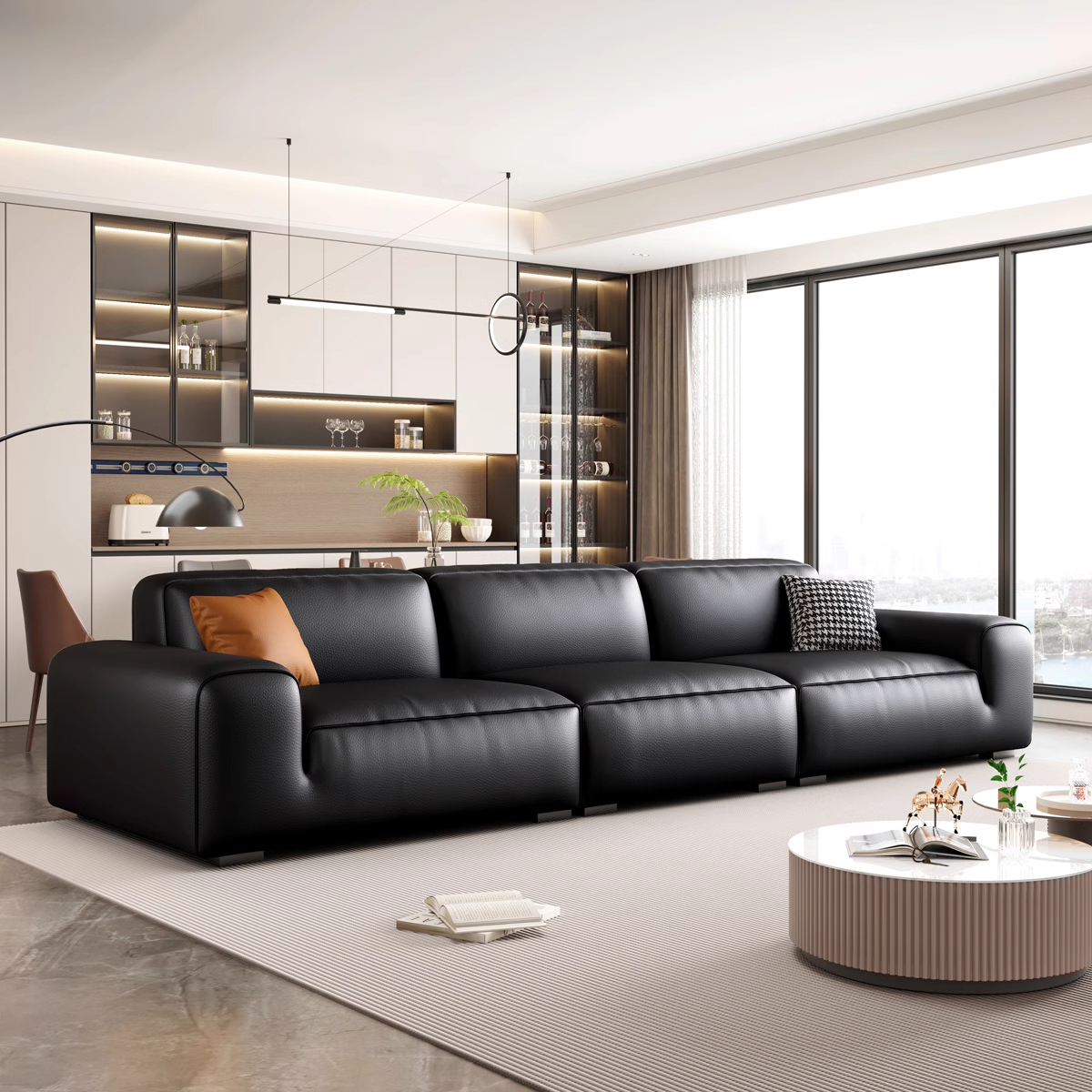 大黑牛真皮沙发意式极简现代小户型客厅直排轻奢多人位沙发家用