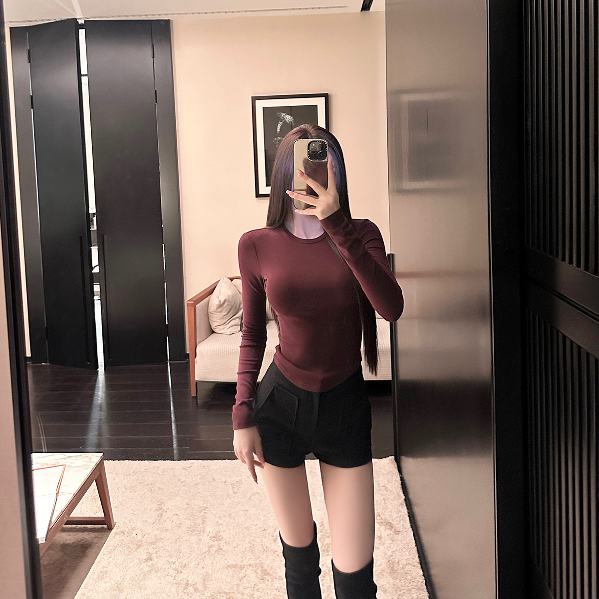 SX善喜4色入基础百搭圆领磨毛打底衫长袖修身显瘦T秋冬内搭上衣女