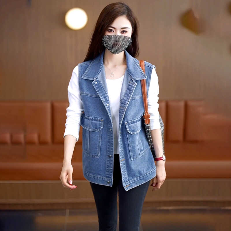 大码气质百搭牛仔马甲女短款2025春秋宽松休闲减龄大口袋坎肩背心
