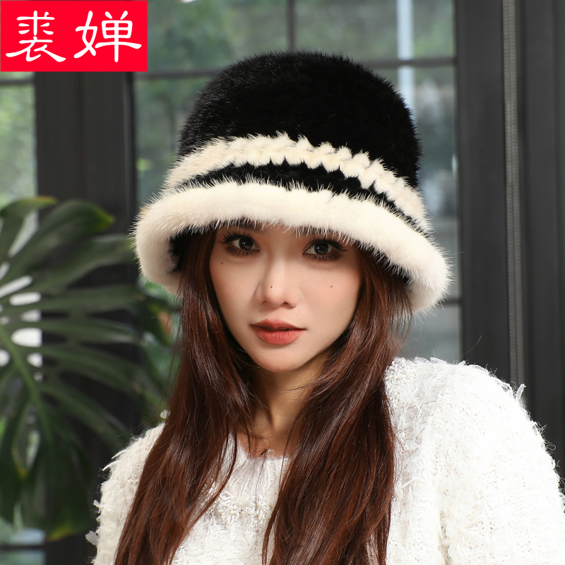水貂毛皮草礼帽女冬季保暖软糯貂皮显脸小渔夫帽子气质百搭小香风