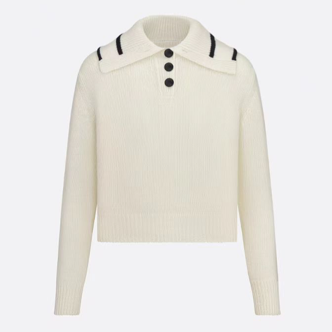  2024秋冬经典时尚白色POLO领刺绣长袖套头毛衫-LK015