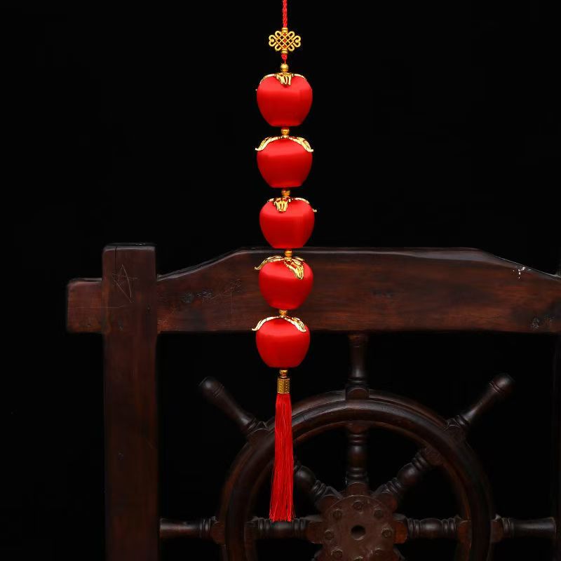 新年装饰品红色丝光平安果钻石挂串春节乔迁新房挂饰过年喜庆布置