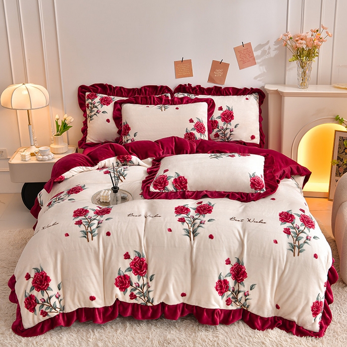 2024新款高克重韩版牛奶绒四件套婚庆四件套加厚冬季保暖四件套