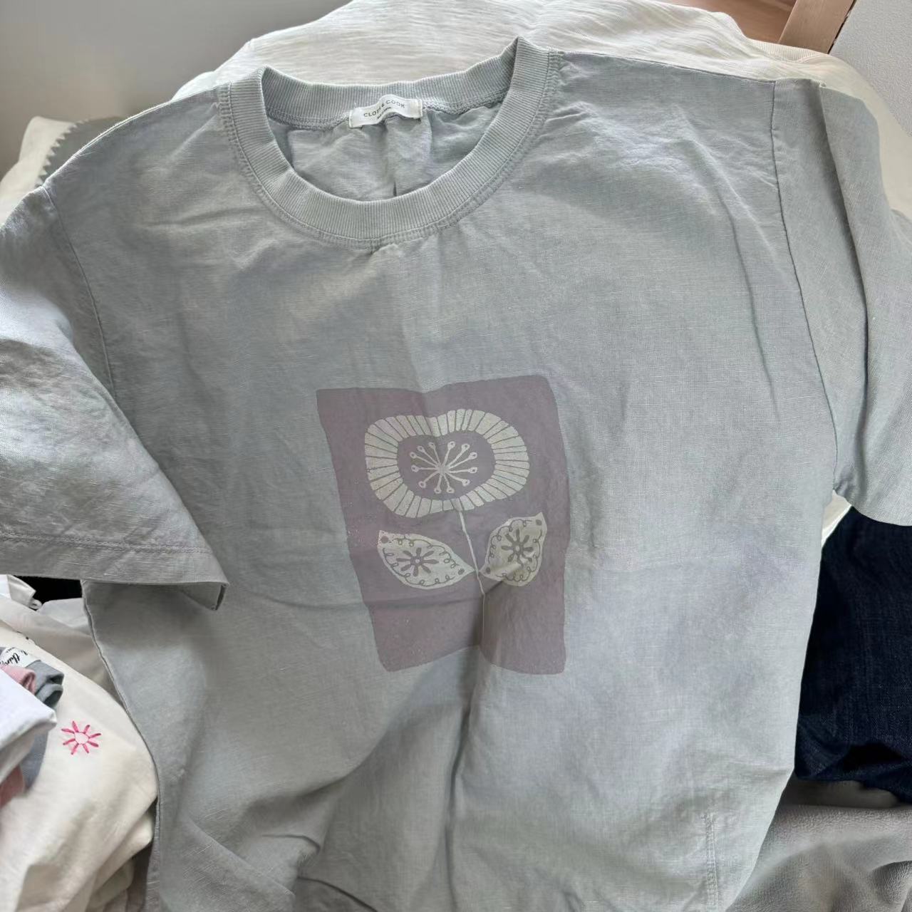 【NO退NO换】韩国东大门秋款44555蓝色花朵t