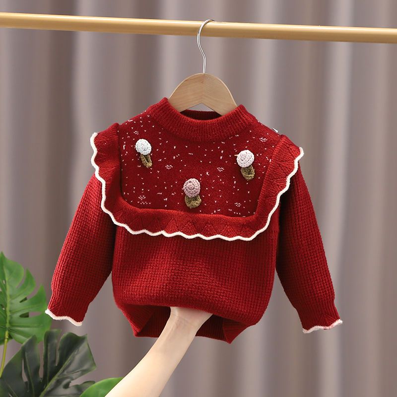 童装女童宝宝套头秋季圆领长袖针织衫公主风打底外穿小童线衫XN