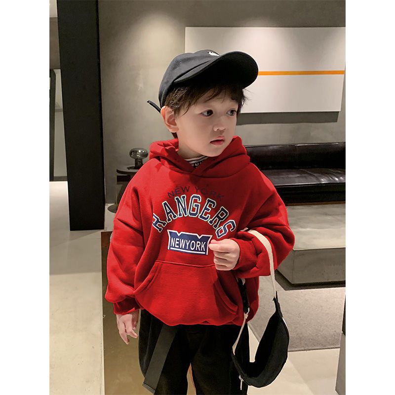 童装男女童加绒连帽卫衣洋气2023秋冬季新款宝宝加厚套头衫儿童XN