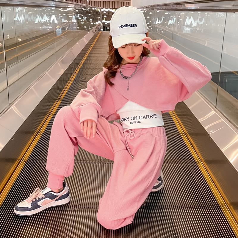 女童套装2024春装新款时髦网红炸街女孩时尚中大童初中生街舞衣服