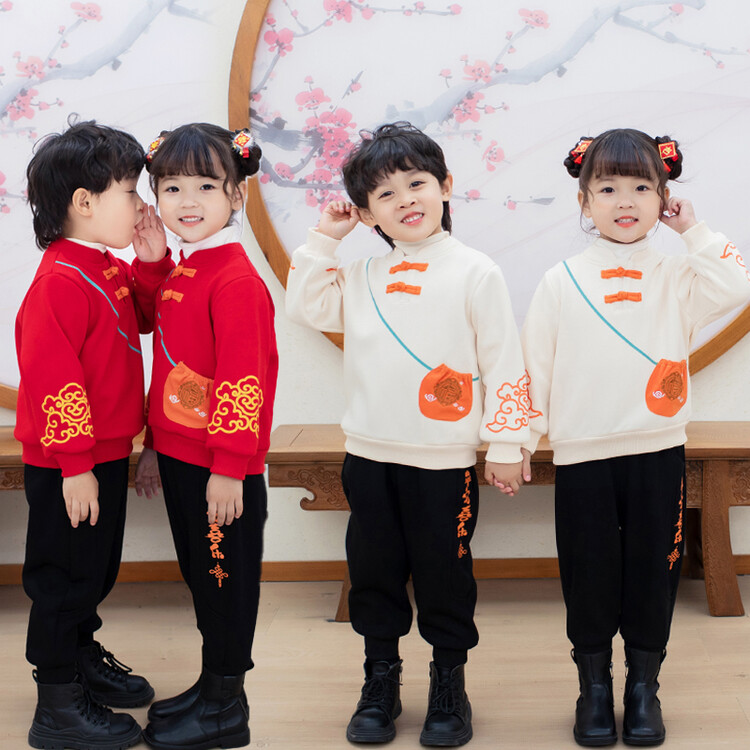 男童唐装秋冬加绒套装儿童汉服中国风古装宝宝冬装中式女孩国学服