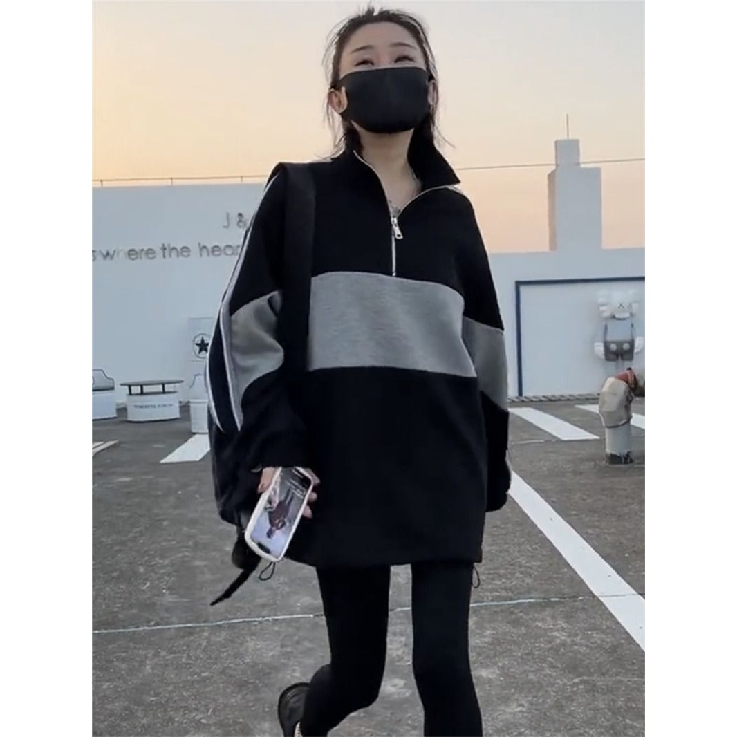 欧货大码300斤加绒卫衣女春秋季薄款新款宽松胖mm慵懒风上衣外套