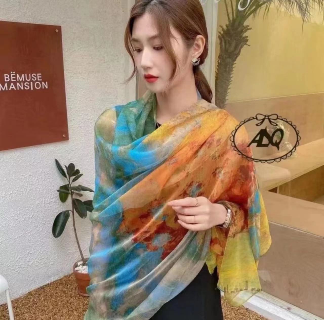  [白桦林]  优柔纱沙滩巾秋冬新款纱巾丝巾百搭女士