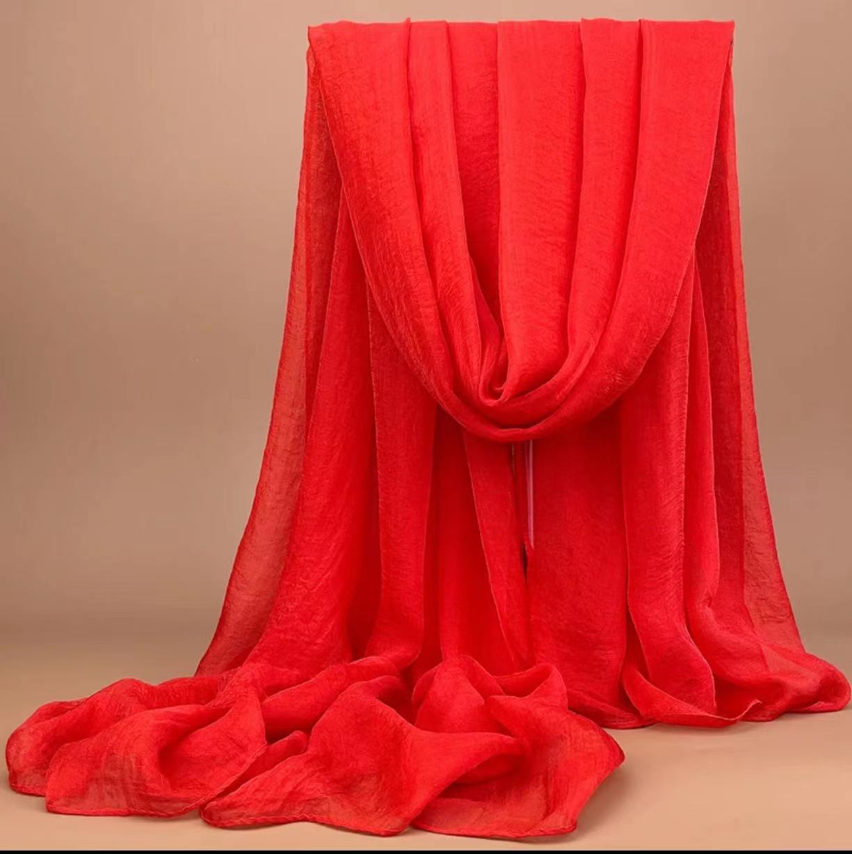 纯色鳄鱼邹纱巾围巾丝巾女款爆款2024新款140*180