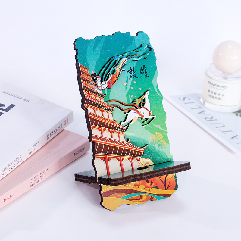 木质敦煌手机支架木质浮雕手机座简易神器通用创意可爱