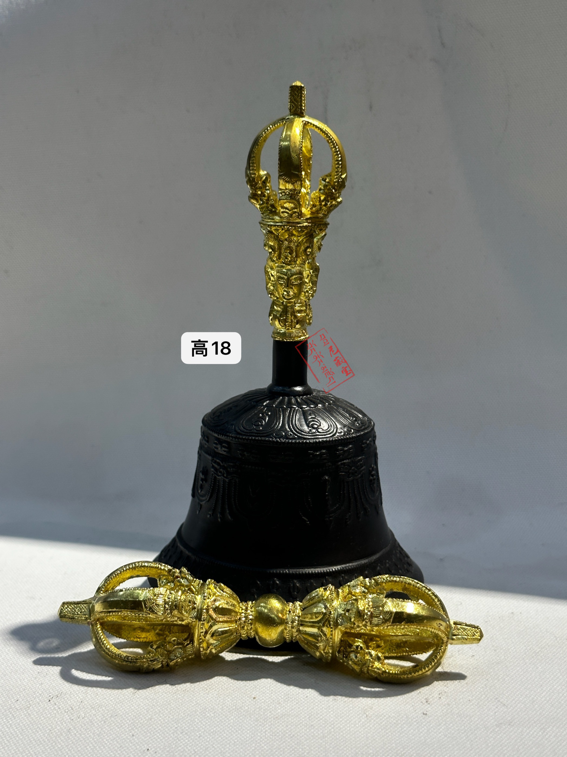 尼泊尔纯手工纯铜复古金刚玲杵藏式精美供品摆件金色装饰工艺品