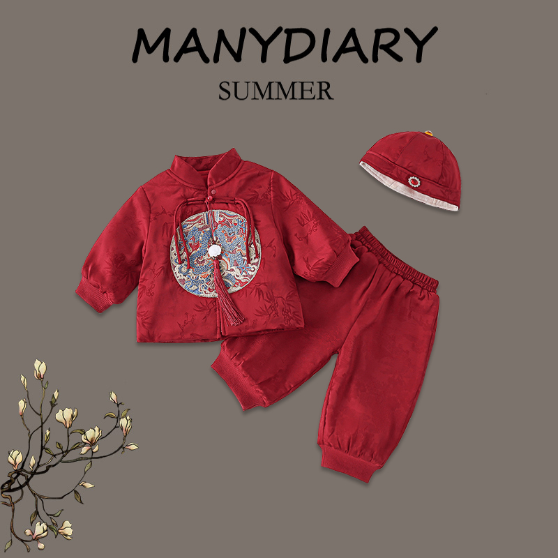 MANY DIARY童装冬季2025新款中式婴儿宝宝唐装周岁礼服拜年服套装