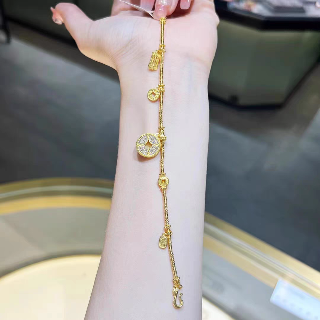 【创隆黄金 】999足金黄金有钱花手链镶嵌莫桑钻手链