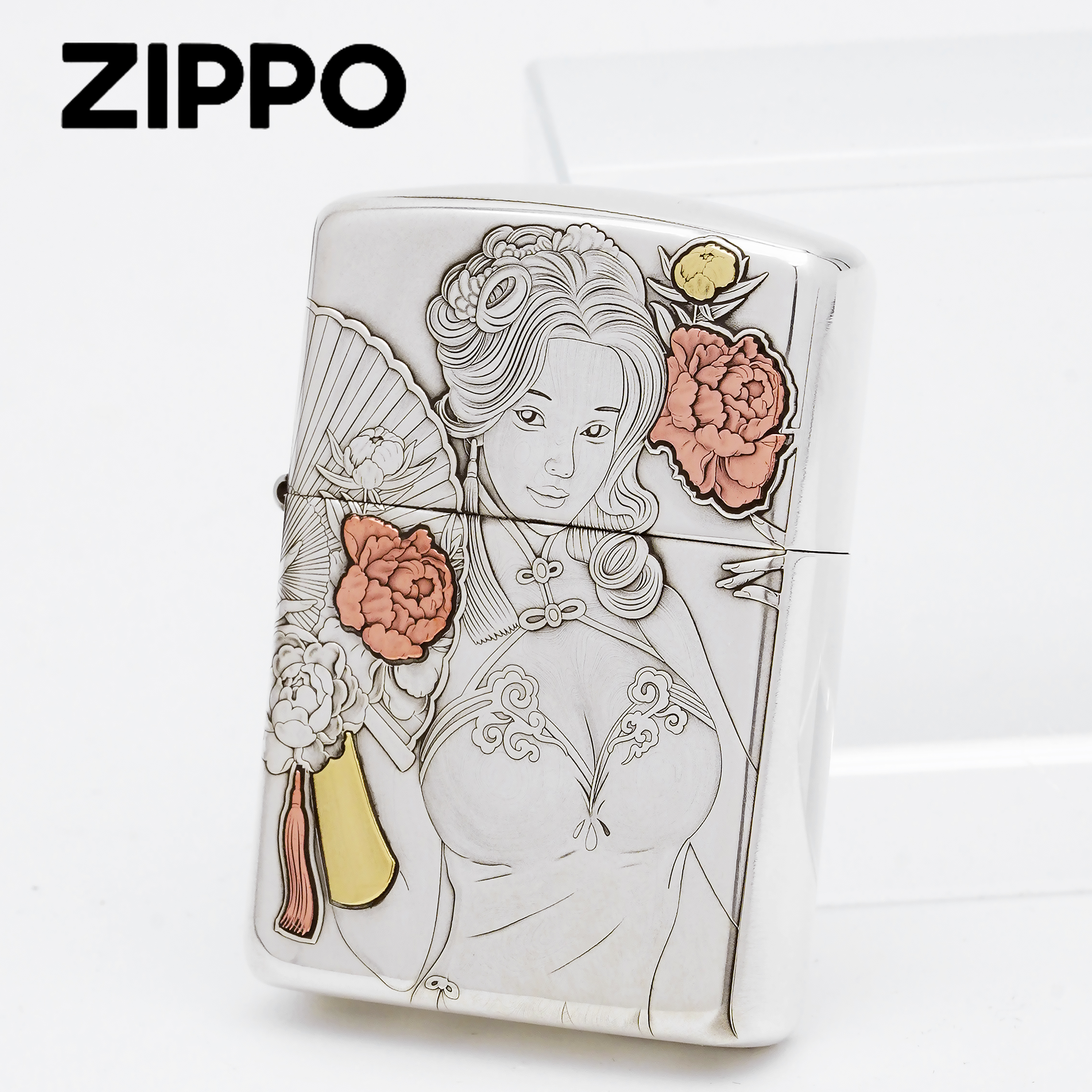 ZIPPO/之宝打火机/S925银盔甲潘金莲黄铜紫铜镶嵌-个性DY9918GQ