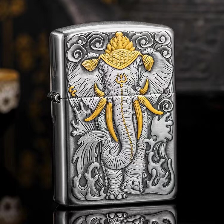 ZIPPOZippo打火机鎏金系列雕刻镶嵌纯银+金手工双面DY9918GQ