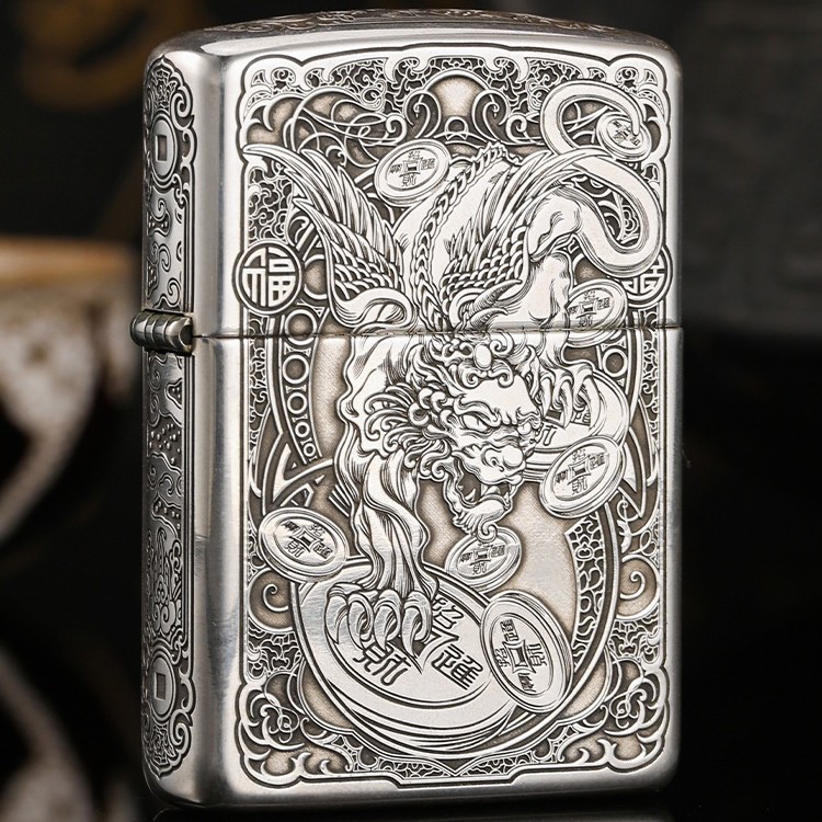 ZIPPO/之宝打火机-S925银雕刻招财貔貅-个性 送礼 收藏DY9918DK