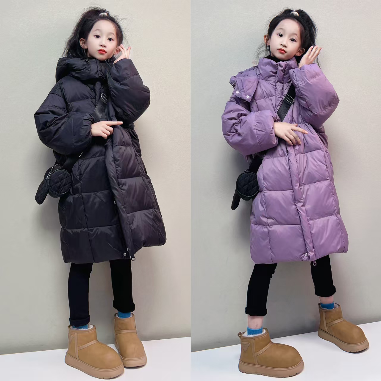 2025冬季加长加厚保暖纯色连帽长款羽绒外套110-170