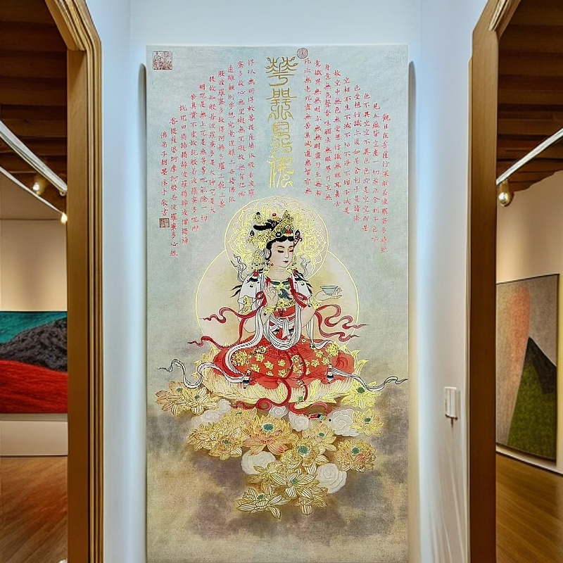 【宫彩手绘描金】花开见佛观音——胡墨-手绘国画