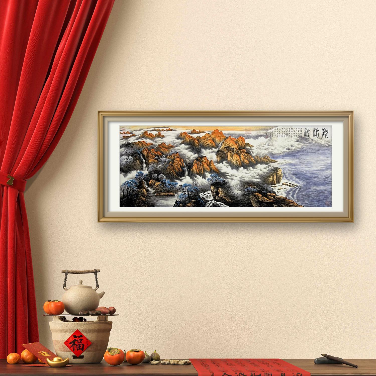 【宫彩手绘描金】观沧海——胡墨-手绘国画