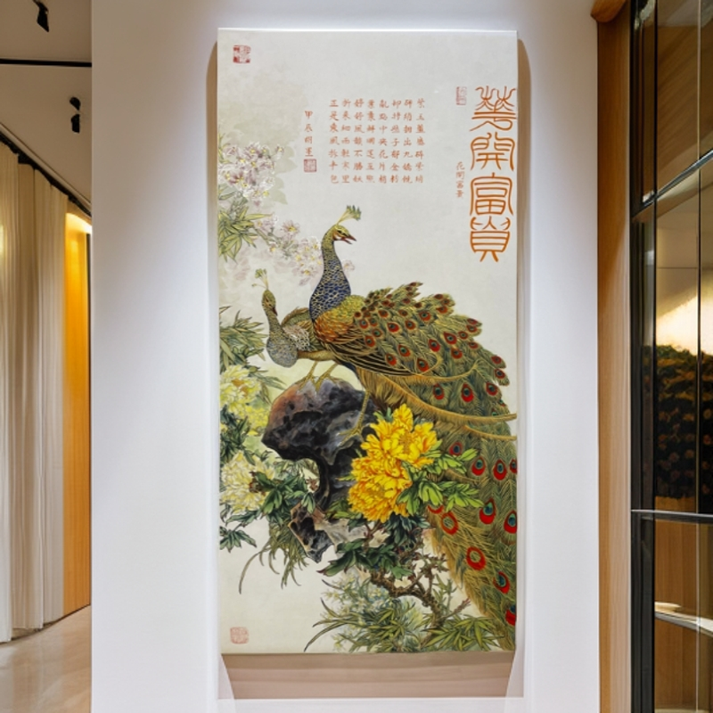 【手绘秘彩描金】富贵吉祥孔雀图——胡墨—手绘国画