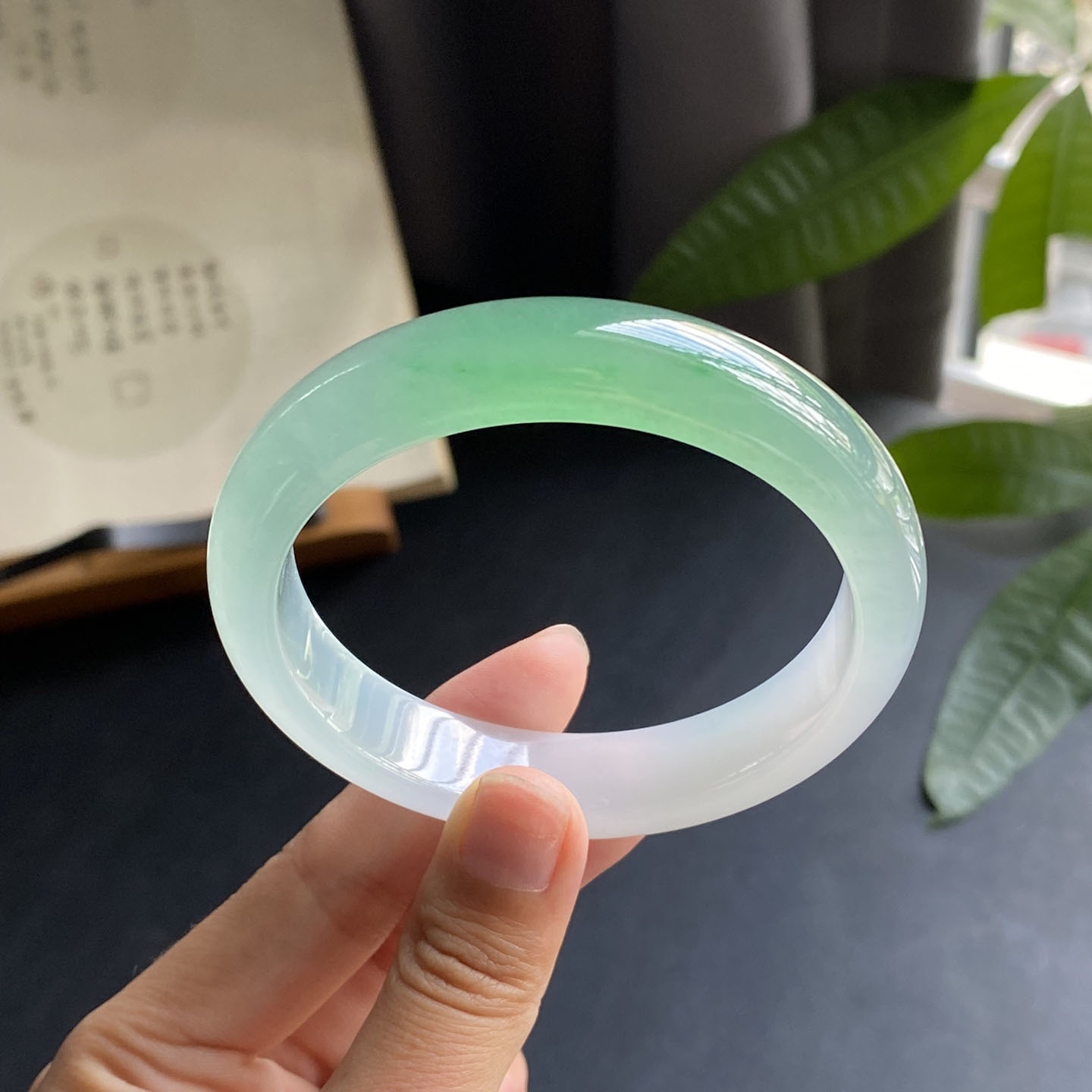 半山半水苹果绿正圈翡翠手镯