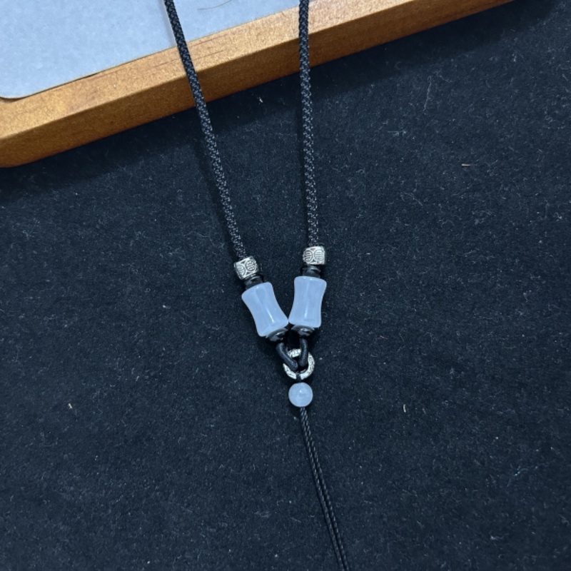 非金属布艺项链 手工编织白竹节平安扣项链挂件绳可调节情侣挂脖