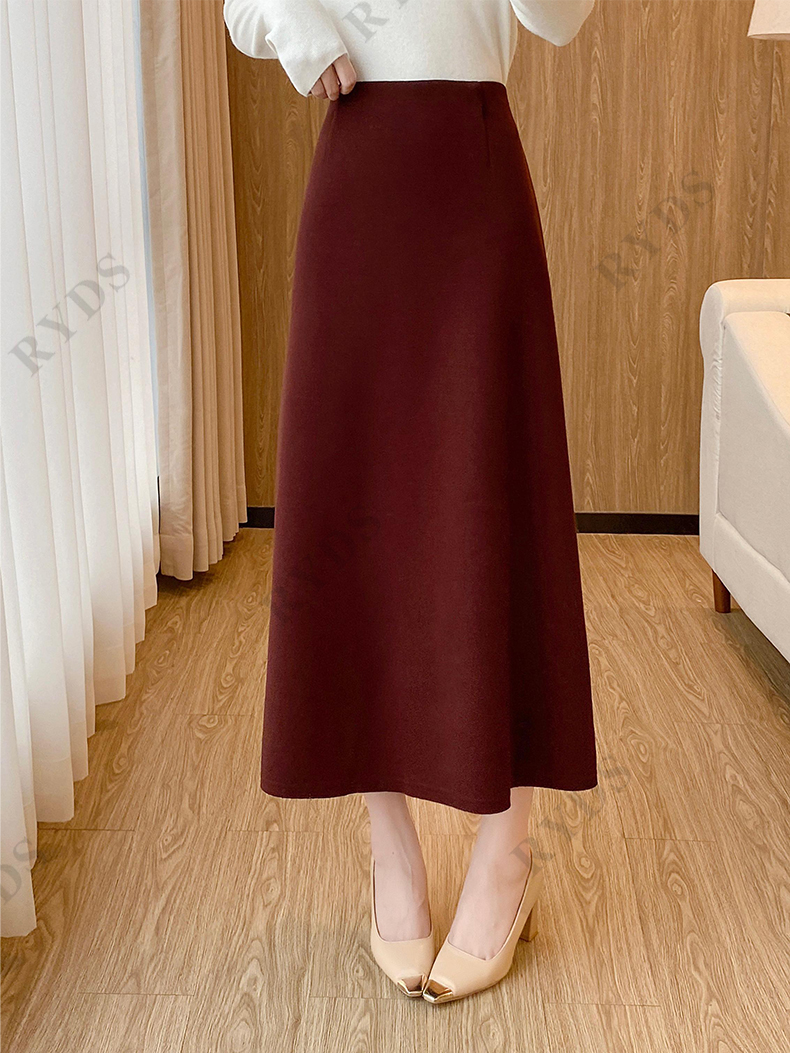 【郭姐专属】松紧腰高级感气质显瘦通勤百搭半身A字裙羊毛纯色半裙