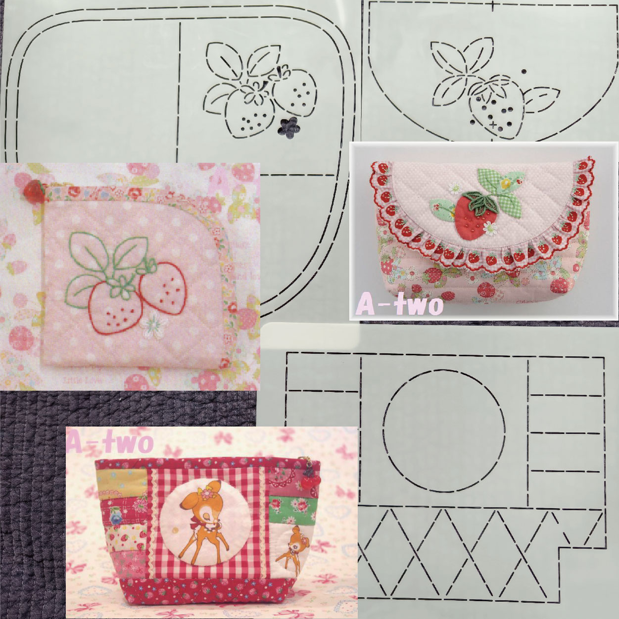 手工DIY描图工具图纸拼布软模板 松山风草莓收纳包双层拉链包