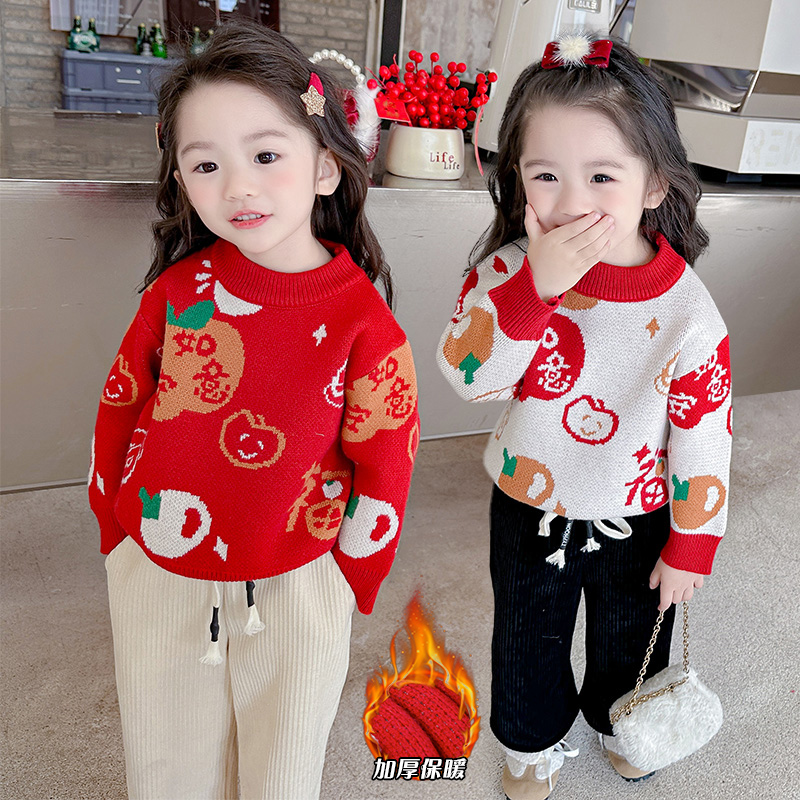 拜年服女童毛衣秋冬款喜庆过年服2024新中式宝宝唐装儿童新年衣服