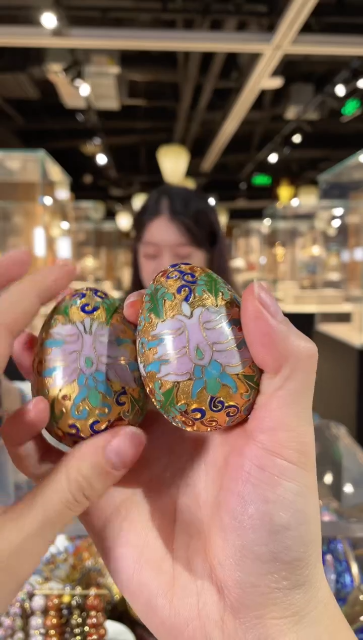 【闪购商品】景泰蓝2寸半金底福蛋对装（老货微瑕）