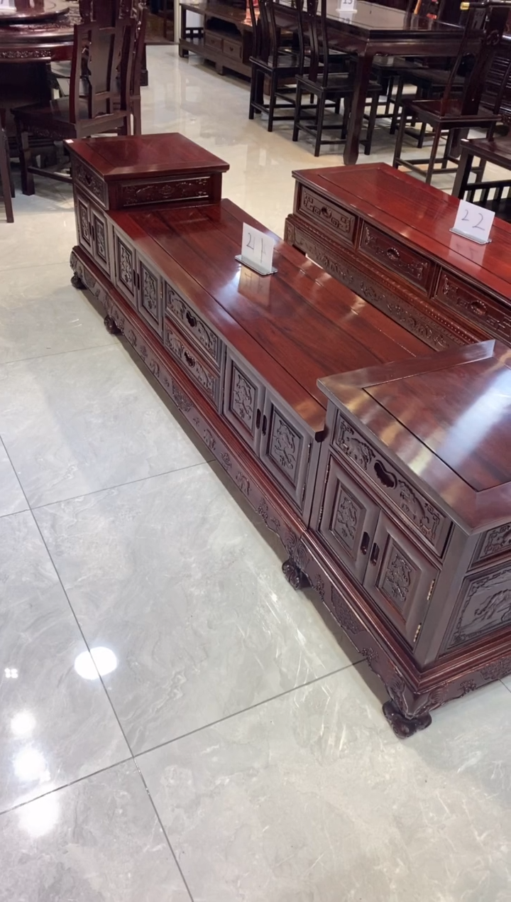 【闪购商品】黑酸枝木类书架非洲酸枝2.4米三组合电视柜