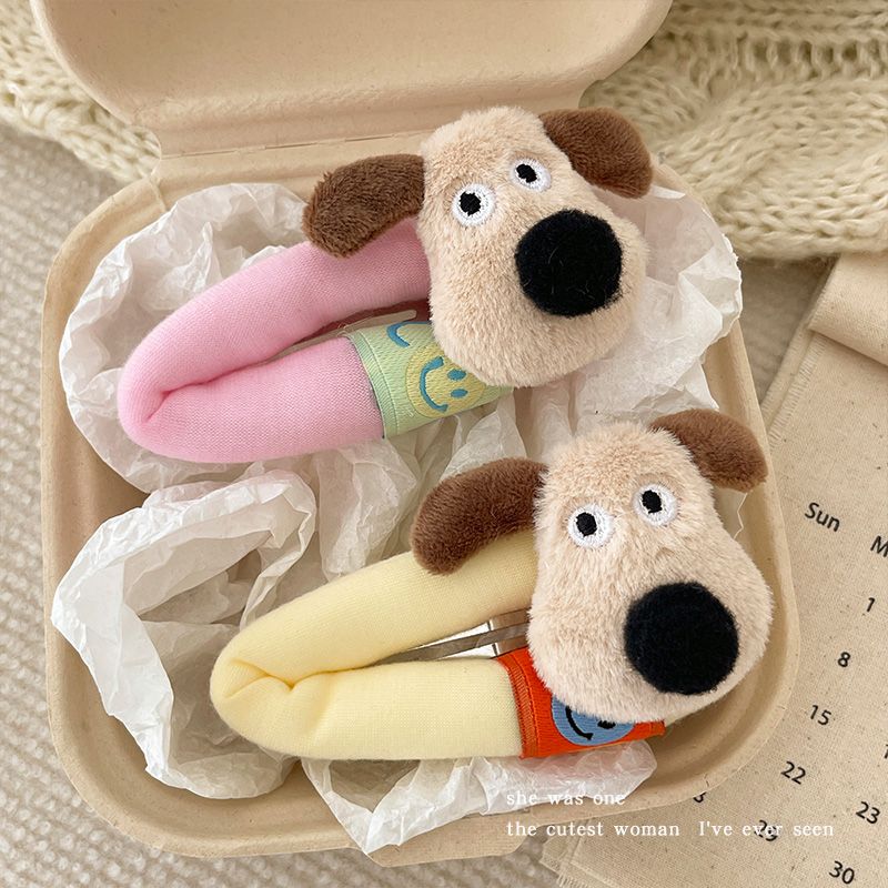 新款卡通小狗海绵发夹女款儿童百搭发卡简约ins韩版网红针织可爱