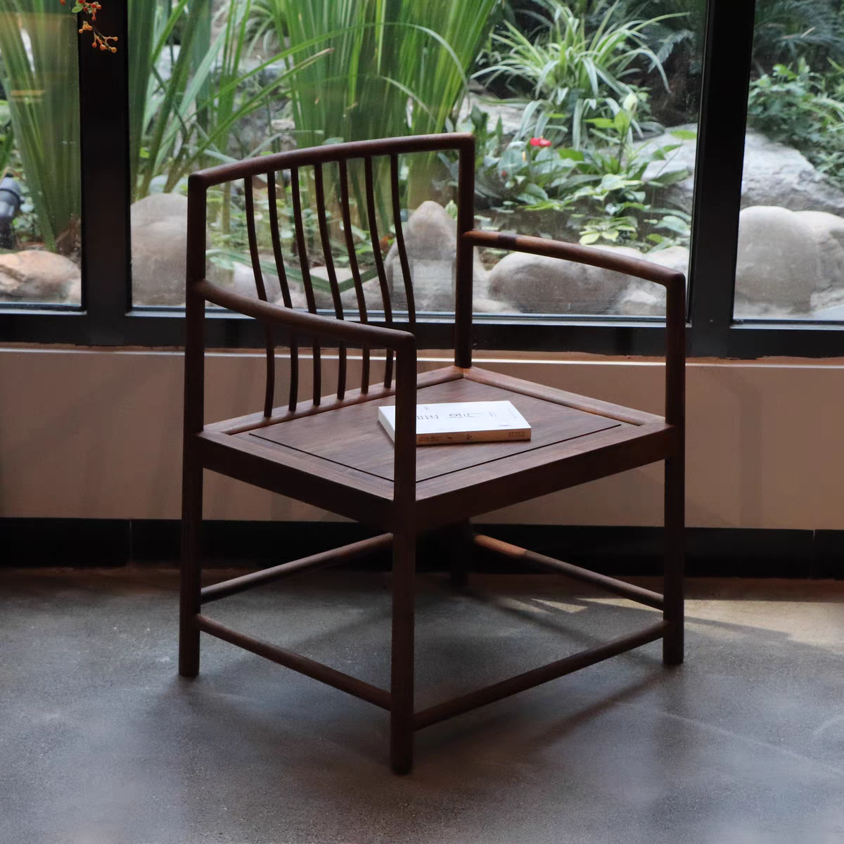 新中式茶椅榆木禅意实木官帽椅明清式仿古黑胡桃靠背餐椅