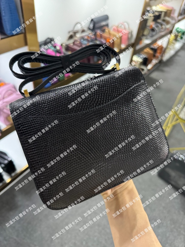 19cm女士包包蜥蜴皮女包黑色单肩斜挎包普翁卡