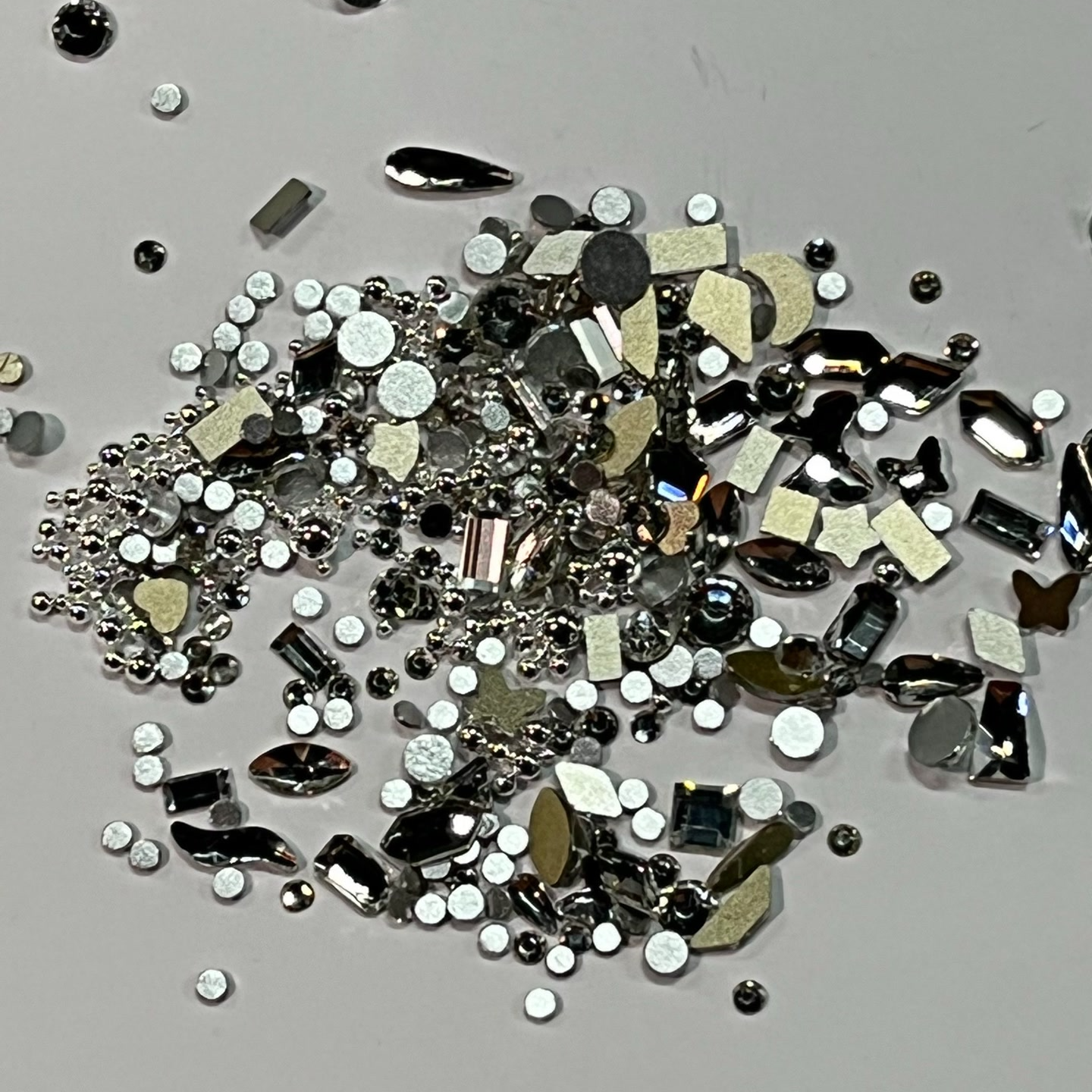 【0410】美甲新款饰品迷你白色钻组合银色钢珠混合装，满30包邮