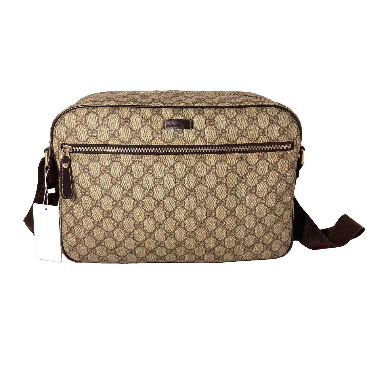 95新 GUCCI/古驰 男士 经典 时尚 潮流棕色老花大号 斜挎包 /1210