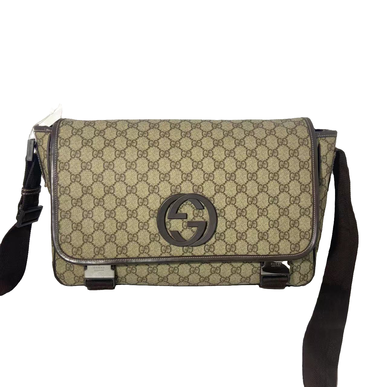 95新 GUCCI/古驰 男士 经典时尚休闲百搭大号双扣翻盖斜挎包 /188