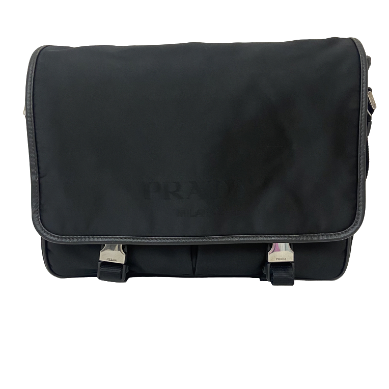 95新 Prada/普拉达 男士休闲时尚百搭双扣尼龙翻盖斜挎包/0225   